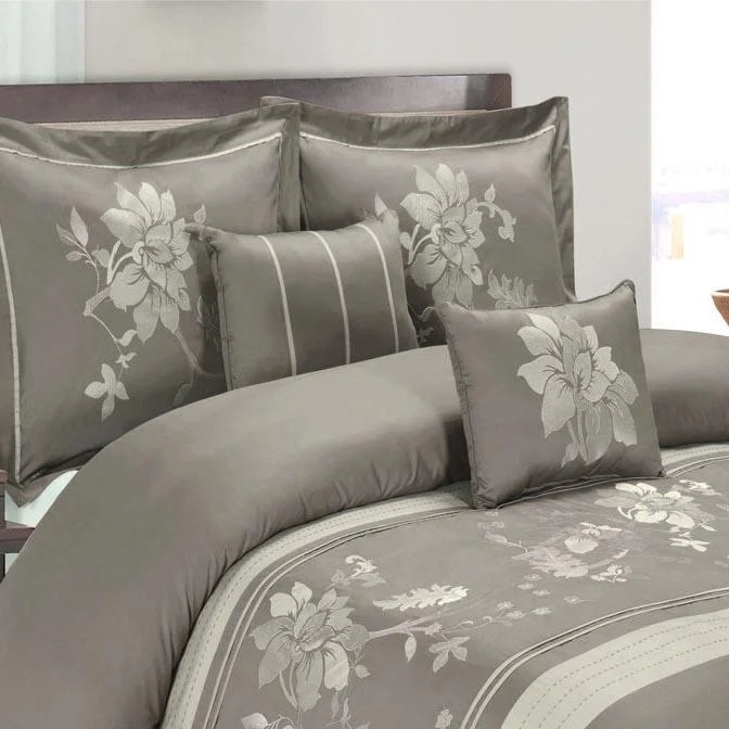 Exclusive Savings 5 Piece Myra 100% Cotton Gray Duvet Cover Set