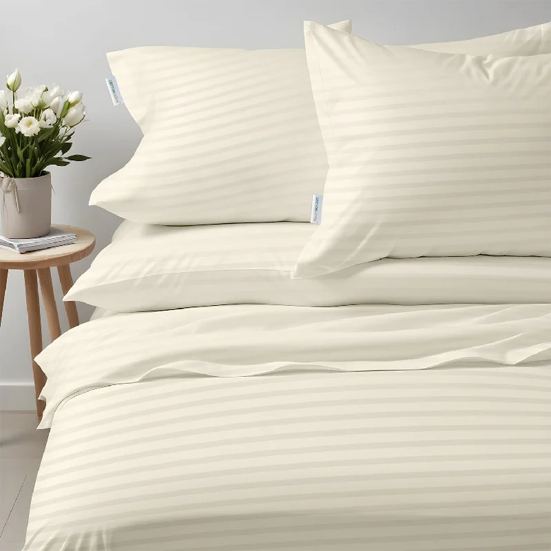 Shop & Save Now Premium High Quality Cotton 250TC Queen Stripe 6 Piece Duvet Cover Set 220x240cm Ivory Shop & Save Now Premium High Quality Cotton 250TC Queen Stripe 6 Piece Duvet Cover Set 220x240cm Ivory