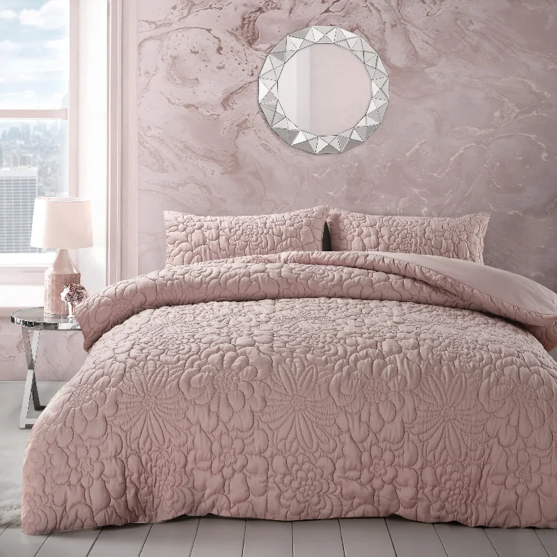 Mega Sale Velosso Alini Floral Embossed Dusky Duvet Cover & Pillowcase Set