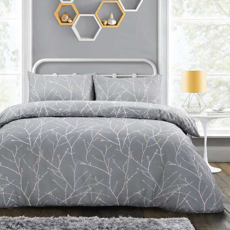Massive Price Cuts Velosso Autumn Branches Grey Duvet Cover & Pillowcase Set