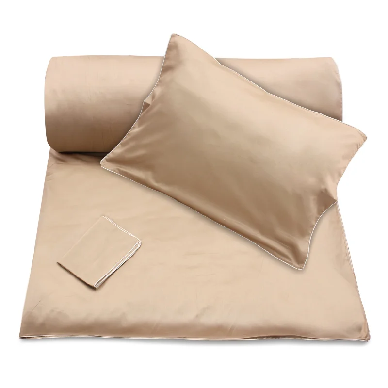 Weekend Mega Deals Beige Duvet with Off-white Piping + Pillowcases (600 TC)