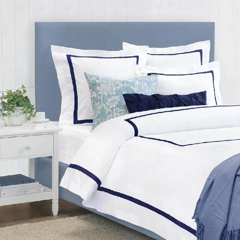 Clearance Event Bella Navy Framed Percale Duvet Cover