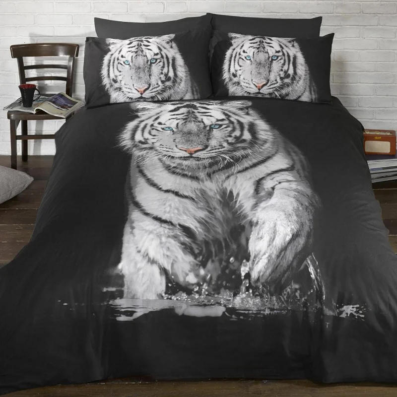 Seasonal Sale Black White Tiger Bedding Full Duvet / Comforter Cover Bed Set 3D Photo Real Print in the River Seasonal Sale Black White Tiger Bedding Full Duvet / Comforter Cover Bed Set 3D Photo Real Print in the River