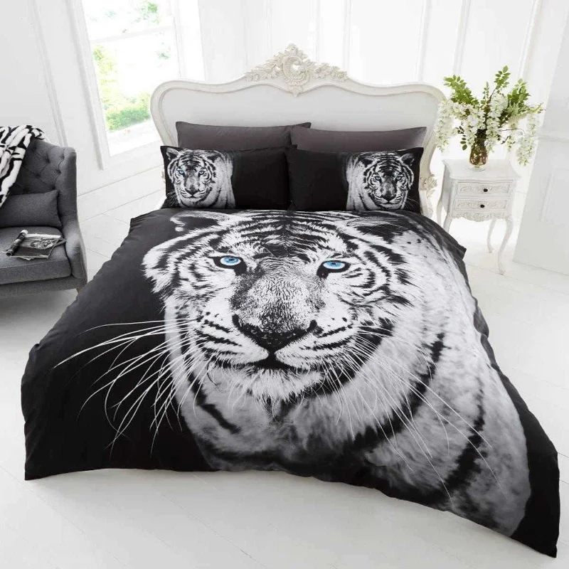 Exclusive Deals Black White Tiger Bedding Queen Duvet / Comforter Cover Bed Set 3D Photo Real Exclusive Deals Black White Tiger Bedding Queen Duvet / Comforter Cover Bed Set 3D Photo Real