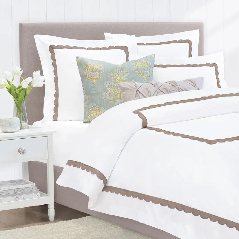 Limited Stock Camellia Taupe Scalloped Percale Duvet Cover