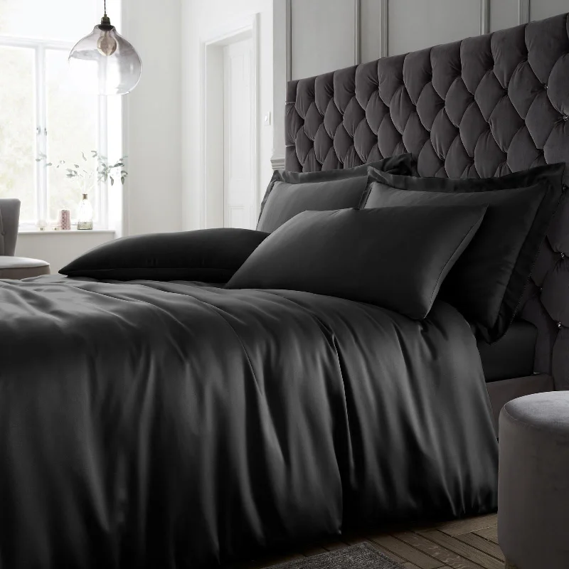 Massive Savings Event Silky Soft Satin Duvet Cover Set Black
