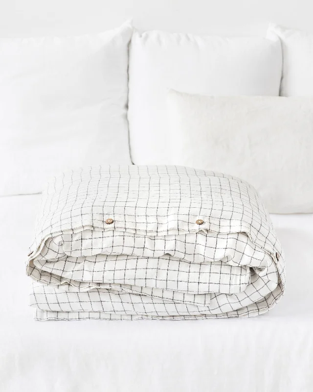 Massive Discounts Charcoal grid linen duvet cover