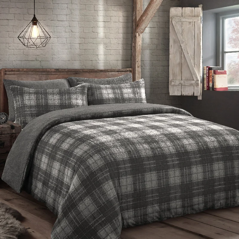 Instant Discount Velosso Grey Check Teddy Fleece Duvet Cover & Pillowcase Set