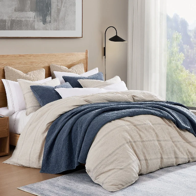 Weekend Flash Discount 100% French Flax Linen Variegated Stripe Duvet Cover Set
