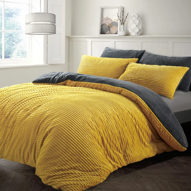 Bargain Alert Velosso Ochre Plush Corduroy Teddy Fleece Duvet Cover & Pillowcase Set