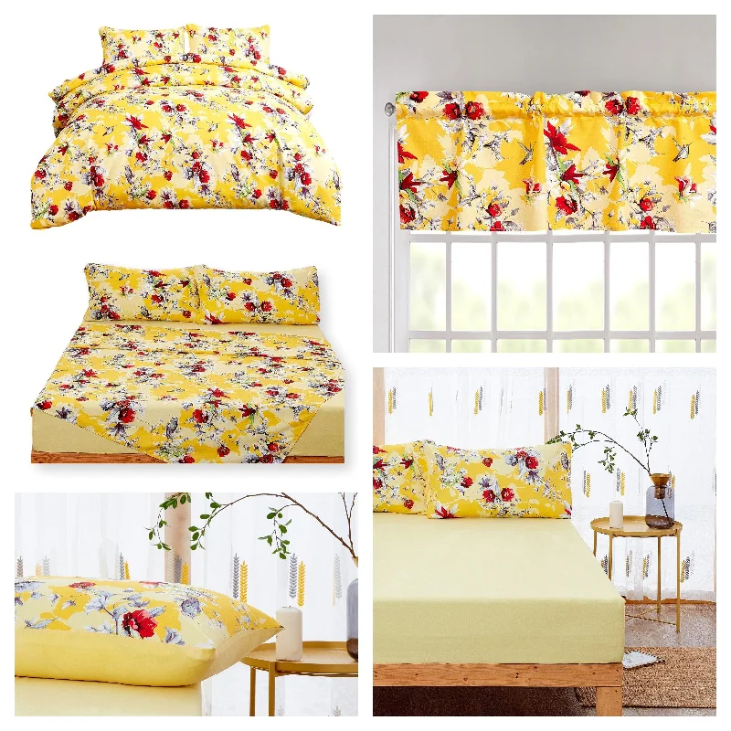 Savings Galore DaDa Bedding Sunshine Yellow Hummingbirds Floral Duvet Cover & Fitted Flat Bed Sheets Set w/ Pillow Cases Window Valances (925) Savings Galore DaDa Bedding Sunshine Yellow Hummingbirds Floral Duvet Cover & Fitted Flat Bed Sheets Set w/ Pillow Cases Window Valances (925)