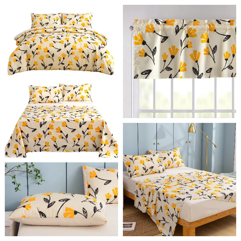 Grab Your Deal DaDa Bedding Yellow Fleur Golden Orange Botanical Ivory Duvet Cover & Fitted Flat Bed Sheets Set w/ Pillow Cases Window Valances (18112) Grab Your Deal DaDa Bedding Yellow Fleur Golden Orange Botanical Ivory Duvet Cover & Fitted Flat Bed Sheets Set w/ Pillow Cases Window Valances (18112)