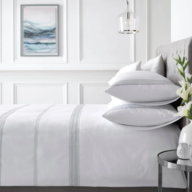 Weekend Buy More Save More Embroidered Band 100% Cotton Silver Duvet Cover Set