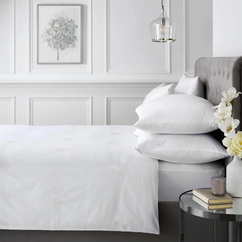 Special Offers Embroidered Trees 100% Cotton White Duvet Cover Set
