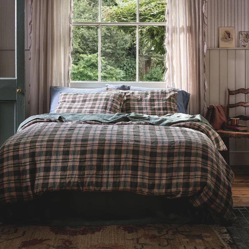 Weekend Shopping Fiesta Fern Green Dallington Check Linen Blend Duvet Cover