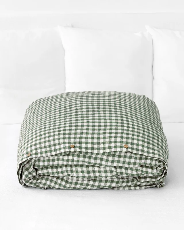 Limited Offer Forest green gingham linen duvet cover