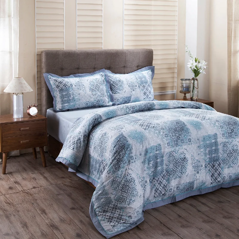 Big Sale Event Fretwork Tessera Print Plain & Printed Reversible 100% Cotton Super Soft Blue Duvet Cover with Pillow Case Big Sale Event Fretwork Tessera Print Plain & Printed Reversible 100% Cotton Super Soft Blue Duvet Cover with Pillow Case