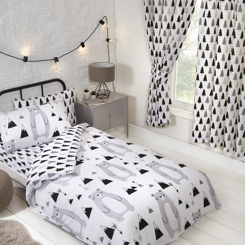 Weekend Deals Galore Grey Black White Forest Mountain Bear Kids Bedding Toddler Twin or Full Duvet Cover / Comforter Cover Set or Curtains Weekend Deals Galore Grey Black White Forest Mountain Bear Kids Bedding Toddler Twin or Full Duvet Cover / Comforter Cover Set or Curtains