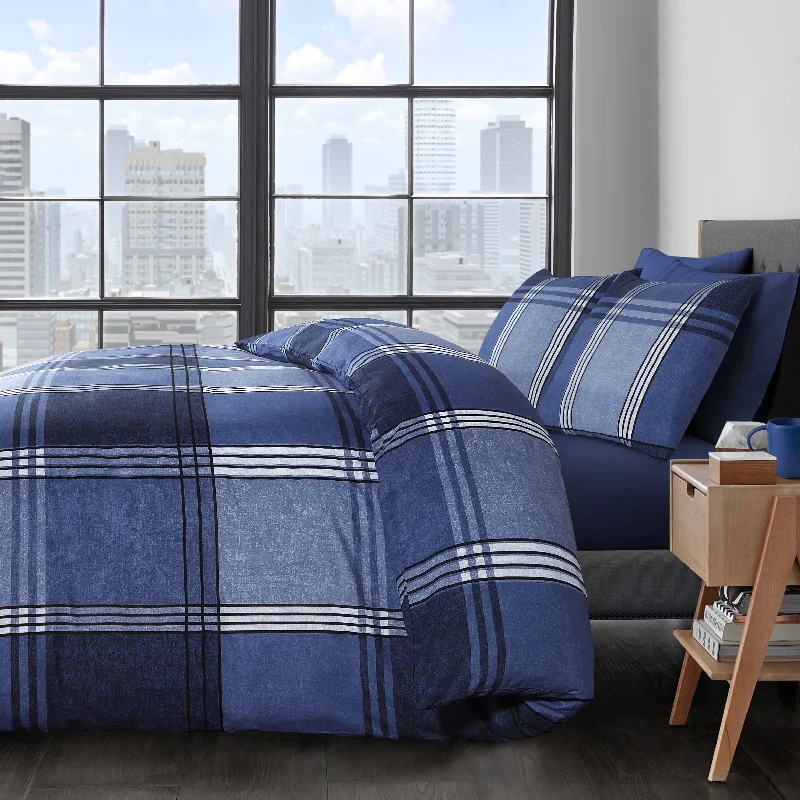 Limited Edition Velosso Hamilton Check Blue Duvet Cover & Pillowcase Set