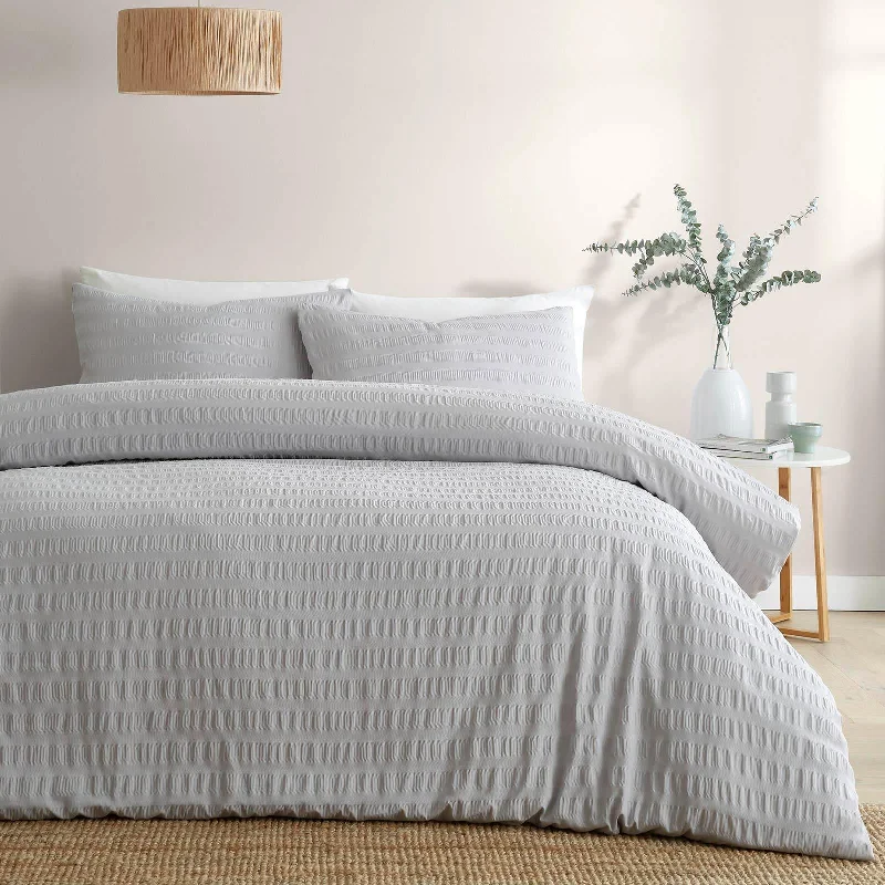 The Big Clearance Honley Seersucker Duvet Cover Set Silver