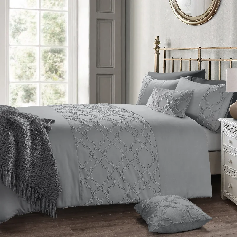 Best Price Guarantee Intimates Kiera Tufted Grey Duvet Cover & Pillowcase Set