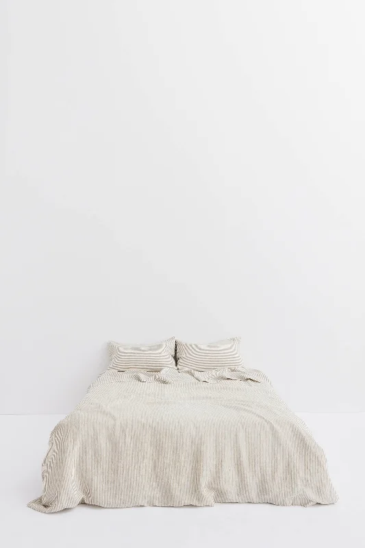 Clearance Event Linen Duvet Cover Olive Stripe