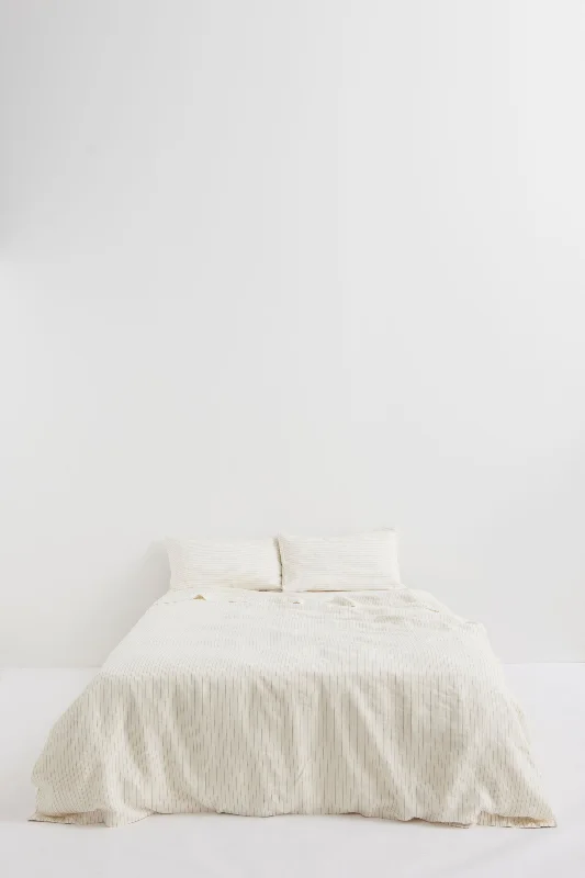 Offer of the Day Linen Duvet Cover Olive Pinstripe