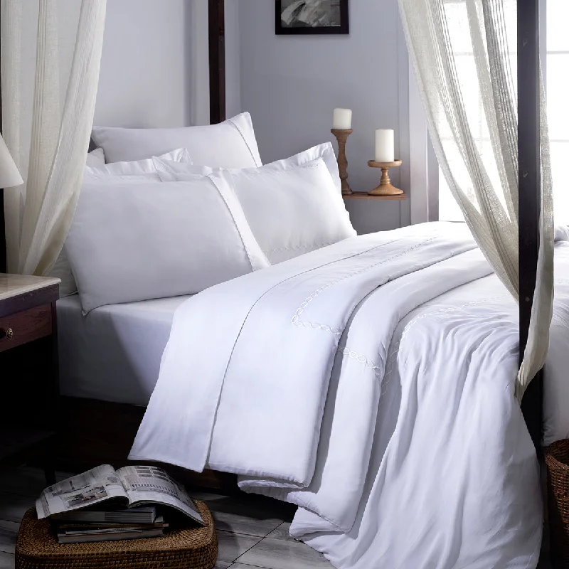 Grab It Now Luxe Leisure Chain Stitch Embroidery 100% Cotton Super Soft White Duvet Cover with Pillow Case Grab It Now Luxe Leisure Chain Stitch Embroidery 100% Cotton Super Soft White Duvet Cover with Pillow Case