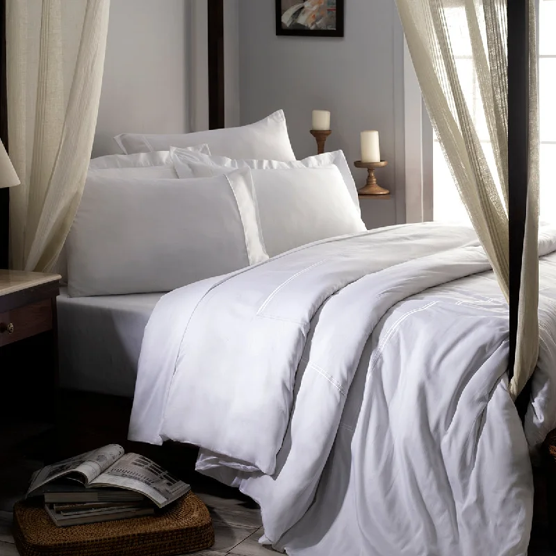 Limited Quantity Luxe Leisure Line Embroidery 100% Cotton Super Soft White Duvet Cover with Pillow Case Limited Quantity Luxe Leisure Line Embroidery 100% Cotton Super Soft White Duvet Cover with Pillow Case