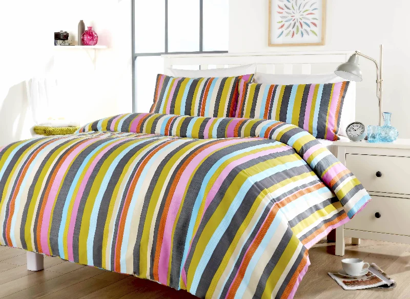 Limited Offer Maine Stripe Luxurious Cotton Rich Duvet Set with Elegant Striped Design in Single Double King Super King Sizes OEKO-TEX Certified by OLIVIA ROCCO
