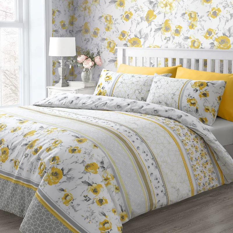 Super Deal Velosso Memphis Floral Geometric Ochre Grey Reversible Duvet Cover & Pillowcase Set Super Deal Velosso Memphis Floral Geometric Ochre Grey Reversible Duvet Cover & Pillowcase Set