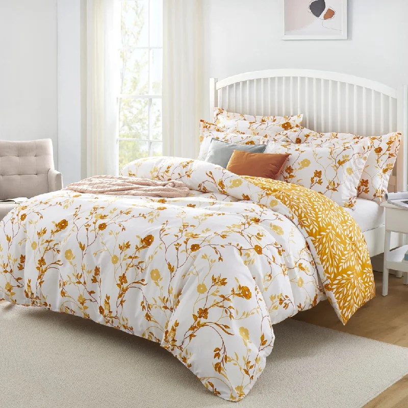 Weekend Best Buys Microfiber Duvet Cover with Pillow Cases Ocher Floral Design