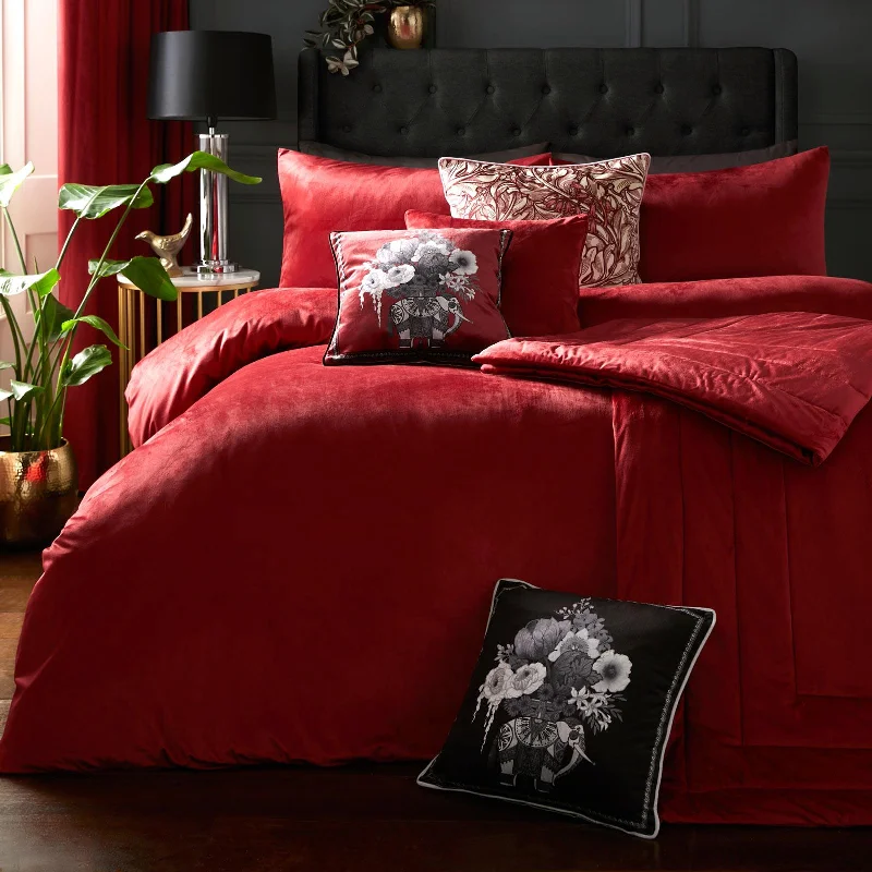 Weekend Mega Deals Montrose Velvet Duvet Cover Set Claret