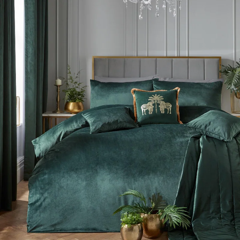 Limited-Time Flash Deal Montrose Velvet Duvet Cover Set Bottle Green