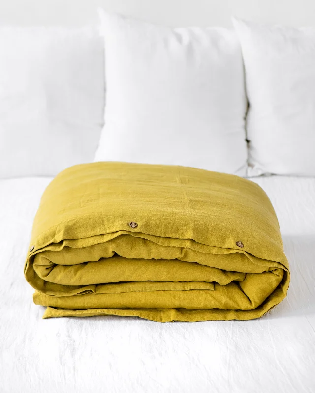 Massive Price Cuts Moss yellow linen duvet cover
