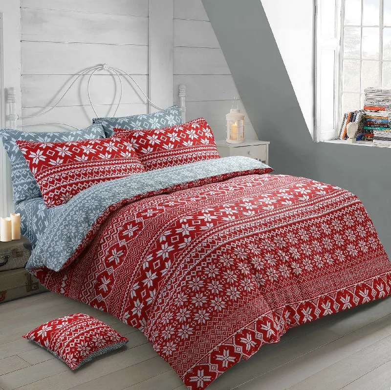 Today Only Velosso Nordic Flannelette Reversible Red Duvet Cover & Pillowcase Set