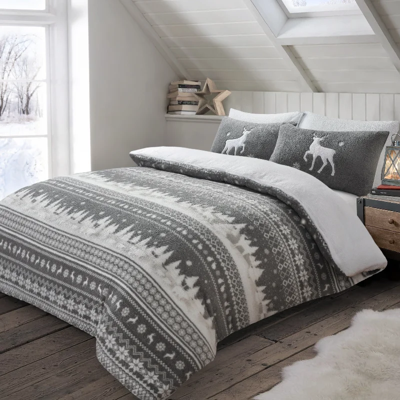 Shop Now, Save More Velosso Nordic Grey Teddy Fleece Reversible Duvet & Pillowcase Set