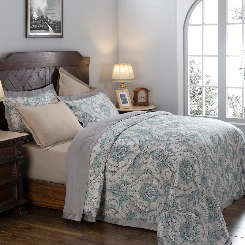 Shop Now and Save Nostalgic Attire Pearl Petal Blue Plain & Printed Reversible 100% Cotton Super Soft Duvet Cover with Pillow Case