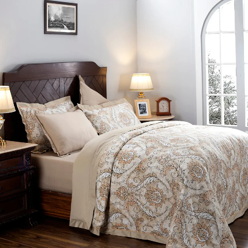 Exclusive Pricing Nostalgic Attire Pearl Petal Peach Plain & Printed Reversible 100% Cotton Super Soft Duvet Cover with Pillow Case