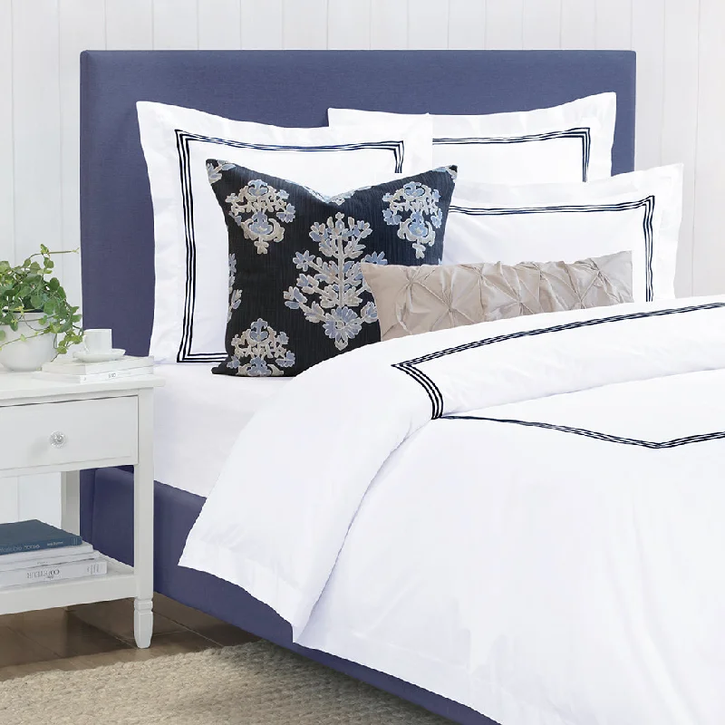 Massive Price Cuts Octavia Navy Embroidered Percale Duvet Cover