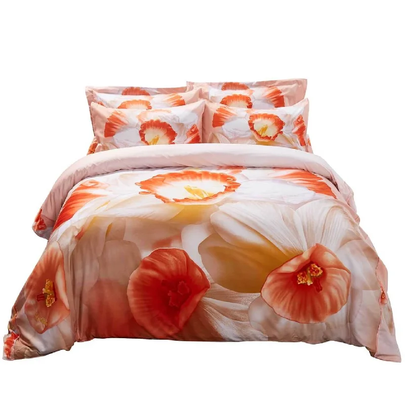 Big Bargain Bonanza Luxury Cotton Floral White Orange Daffodils Duvet Cover Queen Bedding Set Narcissus Designer Photo Real Ensemble Big Bargain Bonanza Luxury Cotton Floral White Orange Daffodils Duvet Cover Queen Bedding Set Narcissus Designer Photo Real Ensemble