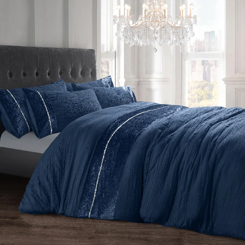 Hot Sale Items Velosso Orleans Diamante Navy Blue Duvet Cover & Pillowcase Set