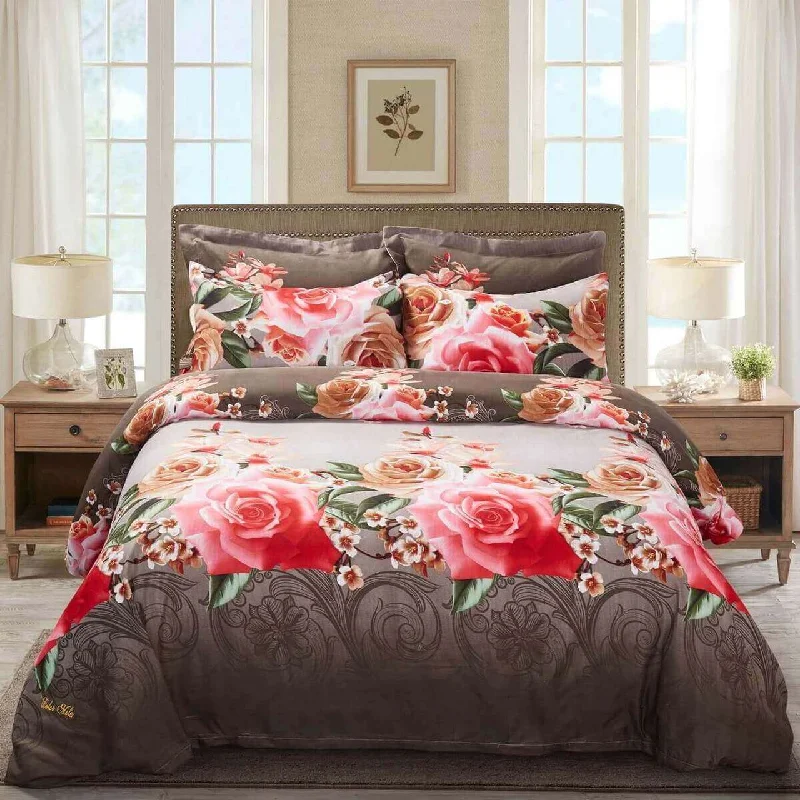Flash Discounts Pink & Peach Roses Floral Duvet Cover Bedding Set Queen or King Designer Ensemble Flash Discounts Pink & Peach Roses Floral Duvet Cover Bedding Set Queen or King Designer Ensemble