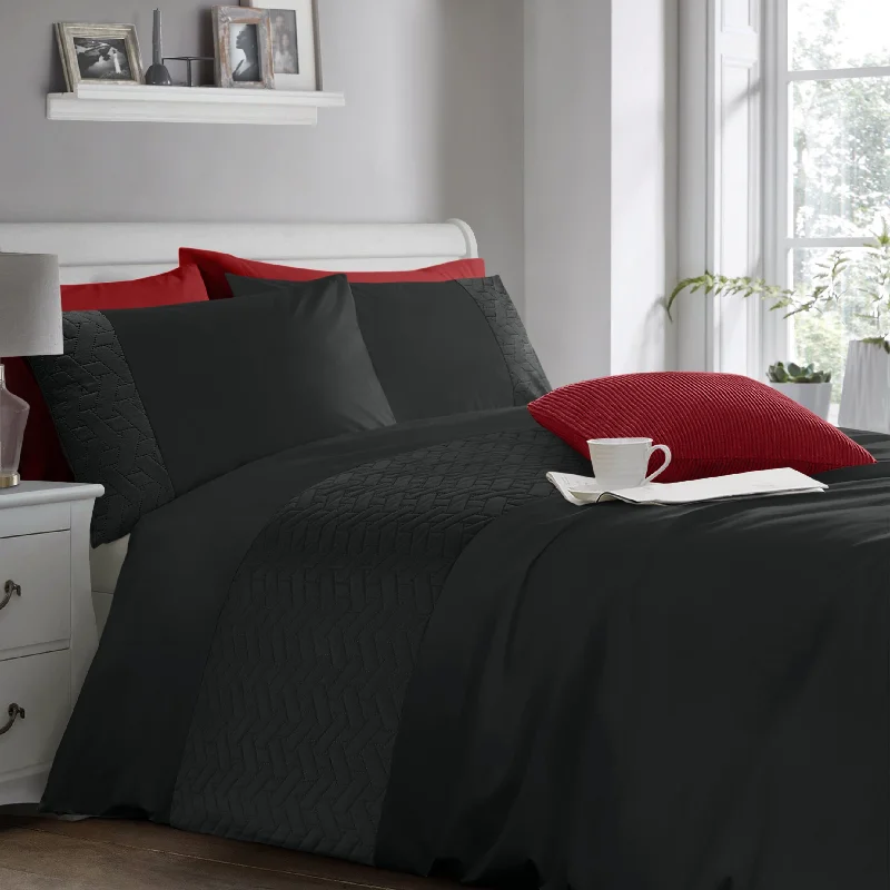 Super Low Prices Velosso Quilted Geo Embossed Black Duvet Cover & Pillowcase Set