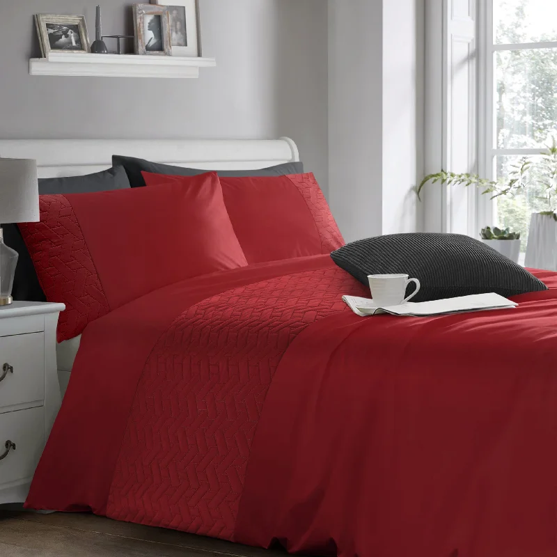 End-of-Season Sale Velosso Quilted Geo Embossed Red Duvet Cover & Pillowcase Set