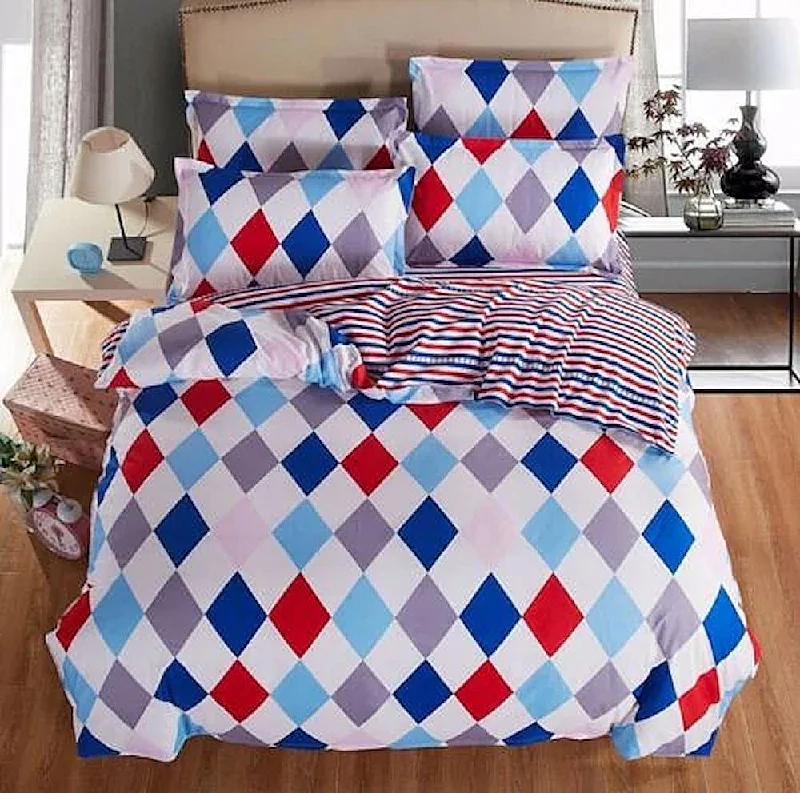 Sale of the Year Red Blue White Diamond Nautical Striped Bedding 4pc Queen Duvet Cover Set Sale of the Year Red Blue White Diamond Nautical Striped Bedding 4pc Queen Duvet Cover Set