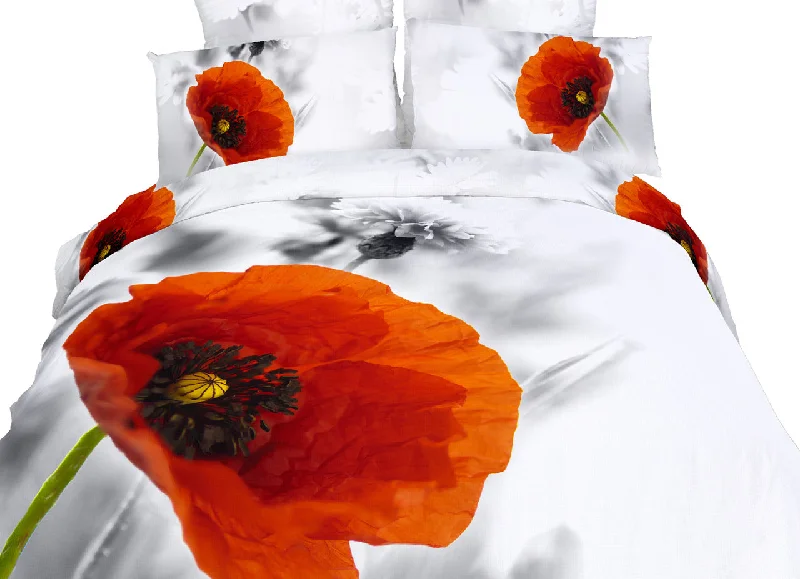 Super Price Drop Luxury Cotton White & Red Poppies Floral 3D Bedding Twin XL Duvet Cover Set Designer Ensemble Super Price Drop Luxury Cotton White & Red Poppies Floral 3D Bedding Twin XL Duvet Cover Set Designer Ensemble