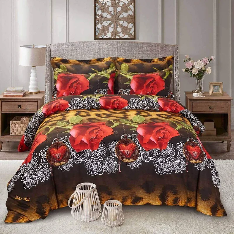 Exclusive Weekly Sale Red Rose Black Cheetah Print Duvet Cover Bedding Set Queen or King Designer Ensemble Exclusive Weekly Sale Red Rose Black Cheetah Print Duvet Cover Bedding Set Queen or King Designer Ensemble