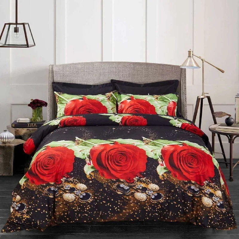 Shop & Save Instantly Luxury Red Rose Black Floral Duvet Cover Bedding Set Queen or King Designer Ensemble Shop & Save Instantly Luxury Red Rose Black Floral Duvet Cover Bedding Set Queen or King Designer Ensemble