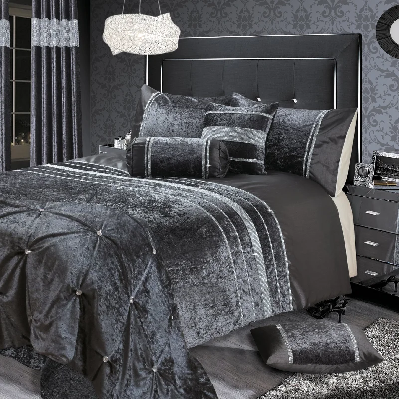 Hot Picks Intimates Rienzo Crushed Velvet Diamante Charcoal Duvet Cover & Pillowcase Set Hot Picks Intimates Rienzo Crushed Velvet Diamante Charcoal Duvet Cover & Pillowcase Set
